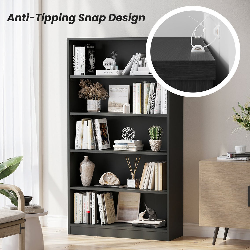 English Elm Grey 5-Shelf Modern Bookcase For Bedroom Or Office - Durable Wood Design, Ample Storage & Easy Assembly T3623P379670