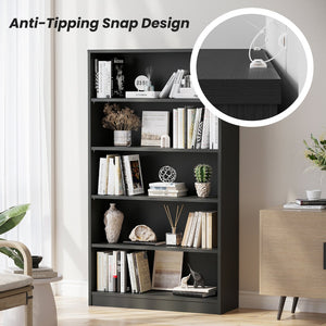 English Elm Grey 5-Shelf Modern Bookcase For Bedroom Or Office - Durable Wood Design, Ample Storage & Easy Assembly T3623P379670