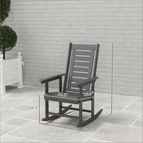 English Elm Black Hdpe Slatted High Back Rocking Chair Set for Porch Patio Deck Outdoor Use Dark Gray T3971P444244