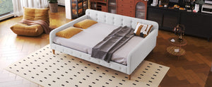 English Elm Full Size Linen Tufted Daybed with Pine Frame for Living or Guest Room Beige DL001825AAK-1