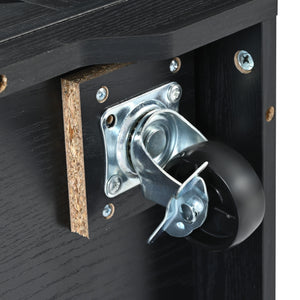 English Elm K&K 53.7" Farmhouse Kitchen Island with Drop Leaf, Sliding Barn Doors, Built-In Power & Wheels Black N707P170347B