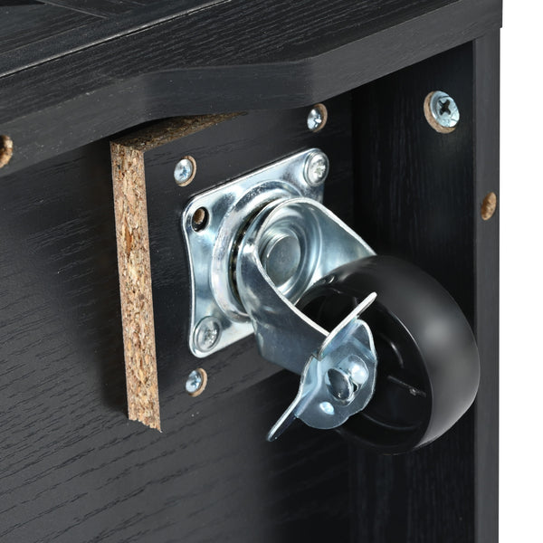 English Elm K&K 53.7" Farmhouse Kitchen Island with Drop Leaf, Sliding Barn Doors, Built-In Power & Wheels Black N707P170347B