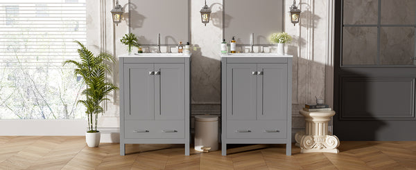 English Elm 48-Inch Modern Bathroom Vanity with Dual Ceramic Sinks, Ample Soft-Close Storage and Stylish Design Grey N729P000009E