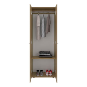 English Elm Home 2 Doors Closet System Armoire with Hanging Rod & Shelf, Compact Modern Oak Storage Solution for Small Spaces B200P362057