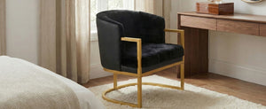 English Elm Modern Faux Fur Accent Chair Plush Upholstered Seat with Gold Iron Legs for Any Room Black N763P360688B