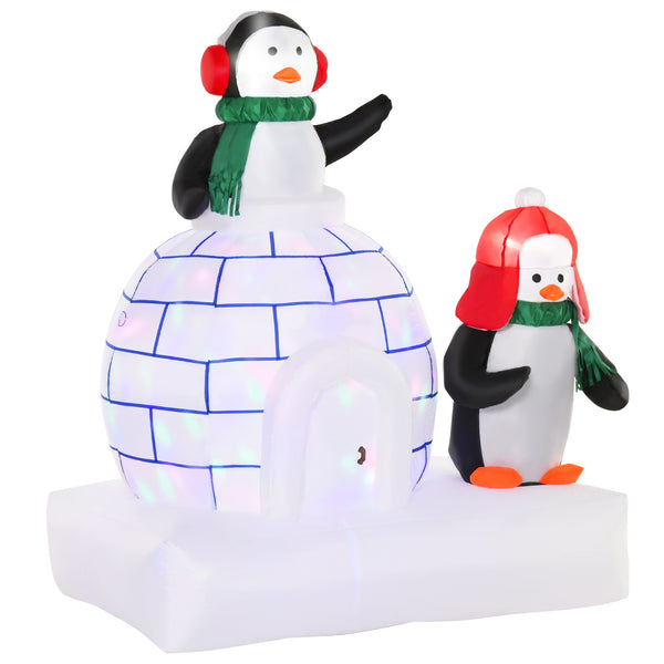 English Elm HOMCOM 5 ft Lighted Penguin Inflatable with Igloo and Rotating LED Lights, Waterproof Outdoor Decor W2225P249977