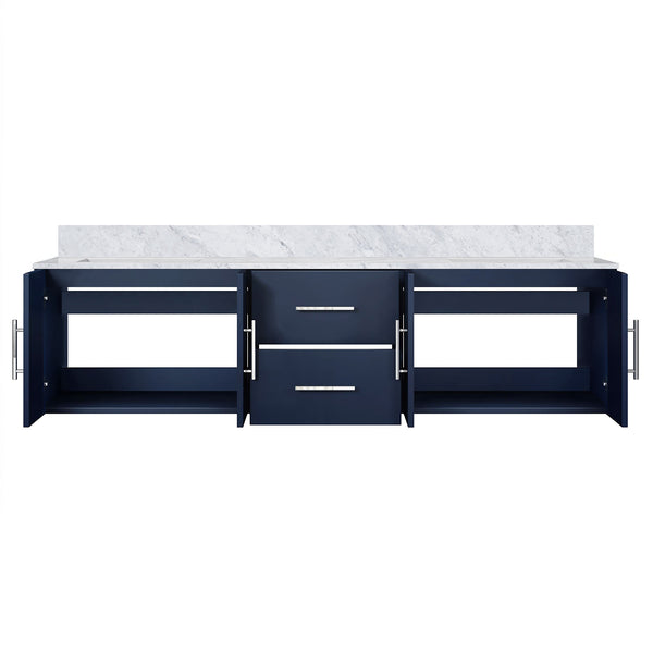 English Elm Navy Double Bath Vanity 72"W x 22"D with Carrara Marble Top, Solid Wood, Soft-Close Storage, Scratch-Resistant Counter B2731P258516