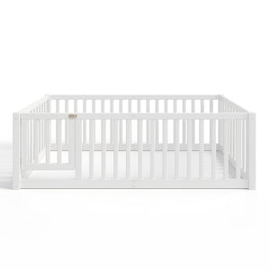 English Elm Twin Floor Bed Pine Wood Frame with Guardrails and Door for Safe Toddler Sleep W1580P417668