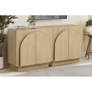 English Elm Mid-Century wooden sideboard buffet with arched doors and rounded edges, spacious storage, durable craftsmanship nurturing warmth Light Oak 33 L x 19 W x 29 H B011P367199