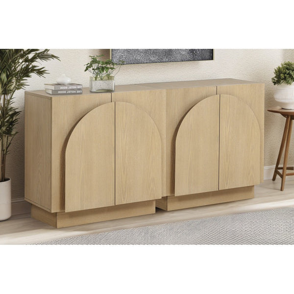 English Elm Mid-Century wooden sideboard buffet with arched doors and rounded edges, spacious storage, durable craftsmanship nurturing warmth Light Oak 33 L x 19 W x 29 H B011P367199