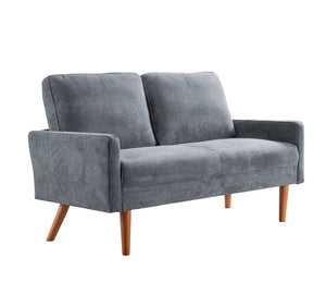 English Elm Velvet Upholstered Two Seat Loveseat with Tapered Wood Legs Mid Century European Style Grey B2735P291961