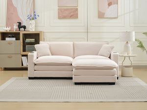 English Elm L Shape Sofa Couch With Usb Port & Cup Holder, Stylish Corduroy 2-Seater In Beige For Small Spaces W2100S00140