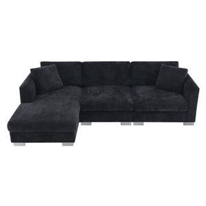 English Elm 96*56" Modern Cloud Sectional Sofa with Oversized Chaise, Luxurious Chenille 4-Seat, Aluminum Legs Black N723S6037B