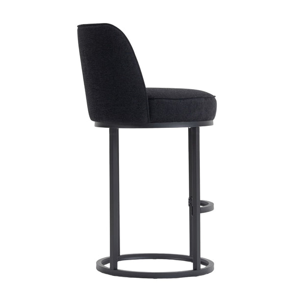 English Elm Counter Height Barstools Set of 2 Linen Upholstered Barrel Seat with Iron Legs Black W395P410438