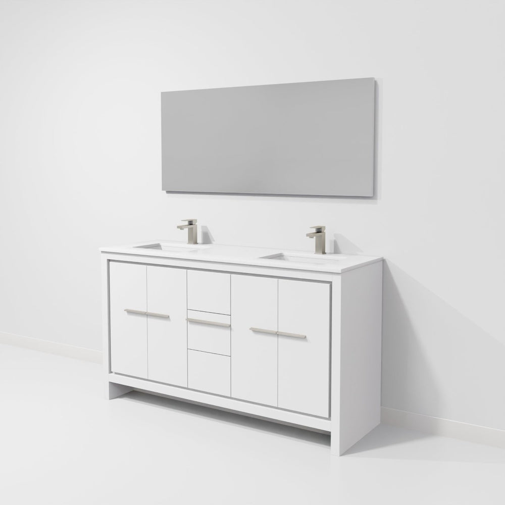 English Elm White Double Bath Vanity With Cultured Marble Top, Gun Metal Faucet & 55" Mirror - Elegant Storage Solution B2731S01739-GIGA