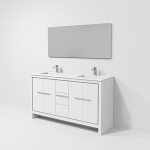 English Elm White Double Bath Vanity With Cultured Marble Top, Gun Metal Faucet & 55" Mirror - Elegant Storage Solution B2731S01739-GIGA