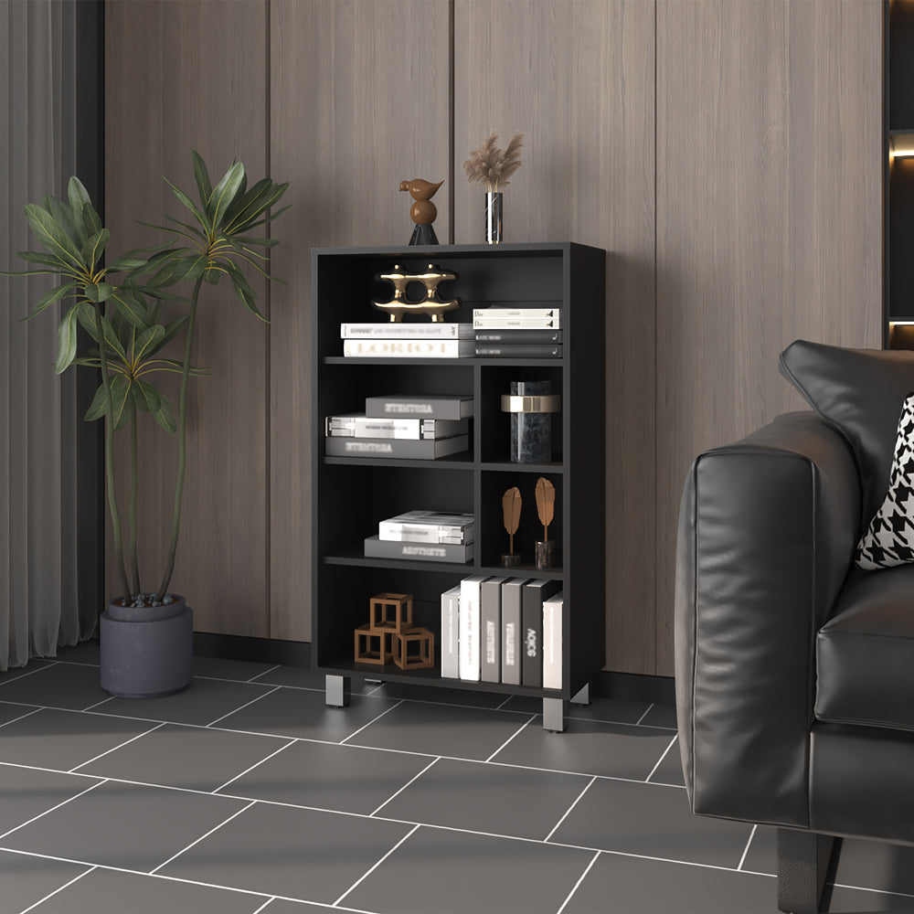 English Elm Bookcase Midway Black - Versatile Engineered Wood Office Shelf Unit with Multi-Size Storage, Durable Finish B092P245912