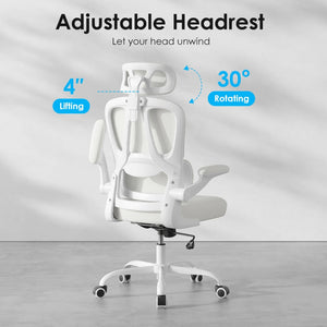 English Elm Ergonomic Mesh High Back Desk Chair with Lumbar Support Flip up Arms and Headrest Beige,White T3623P434269