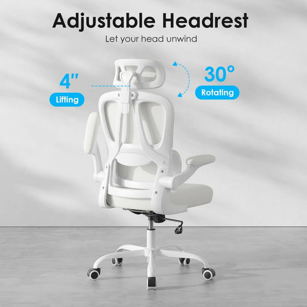English Elm Ergonomic Mesh High Back Desk Chair with Lumbar Support Flip up Arms and Headrest Beige,White T3623P434269