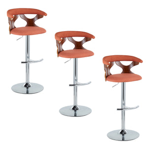 English Elm Gardenia Mid-Century Adjustable Swivel Barstool Set of 3 in Orange Fabric, Walnut & Chrome Base, Cozy B202S00869