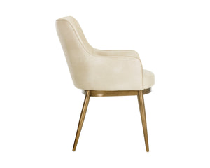 Sunpan Franklin Dining Armchair - Elegant Barrel Back Design with Antique Brass Frame for Modern Spaces Bravo Cream