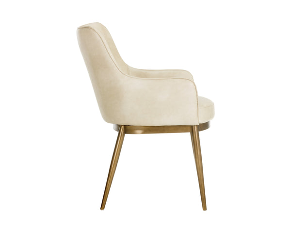 Sunpan Franklin Dining Armchair - Elegant Barrel Back Design with Antique Brass Frame for Modern Spaces Bravo Cream