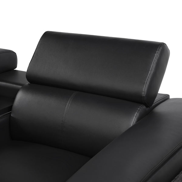 English Elm Nova Tech Sectional with Led Bar Bluetooth Speakers Power Recliners and Freezer Console Black B009S02165