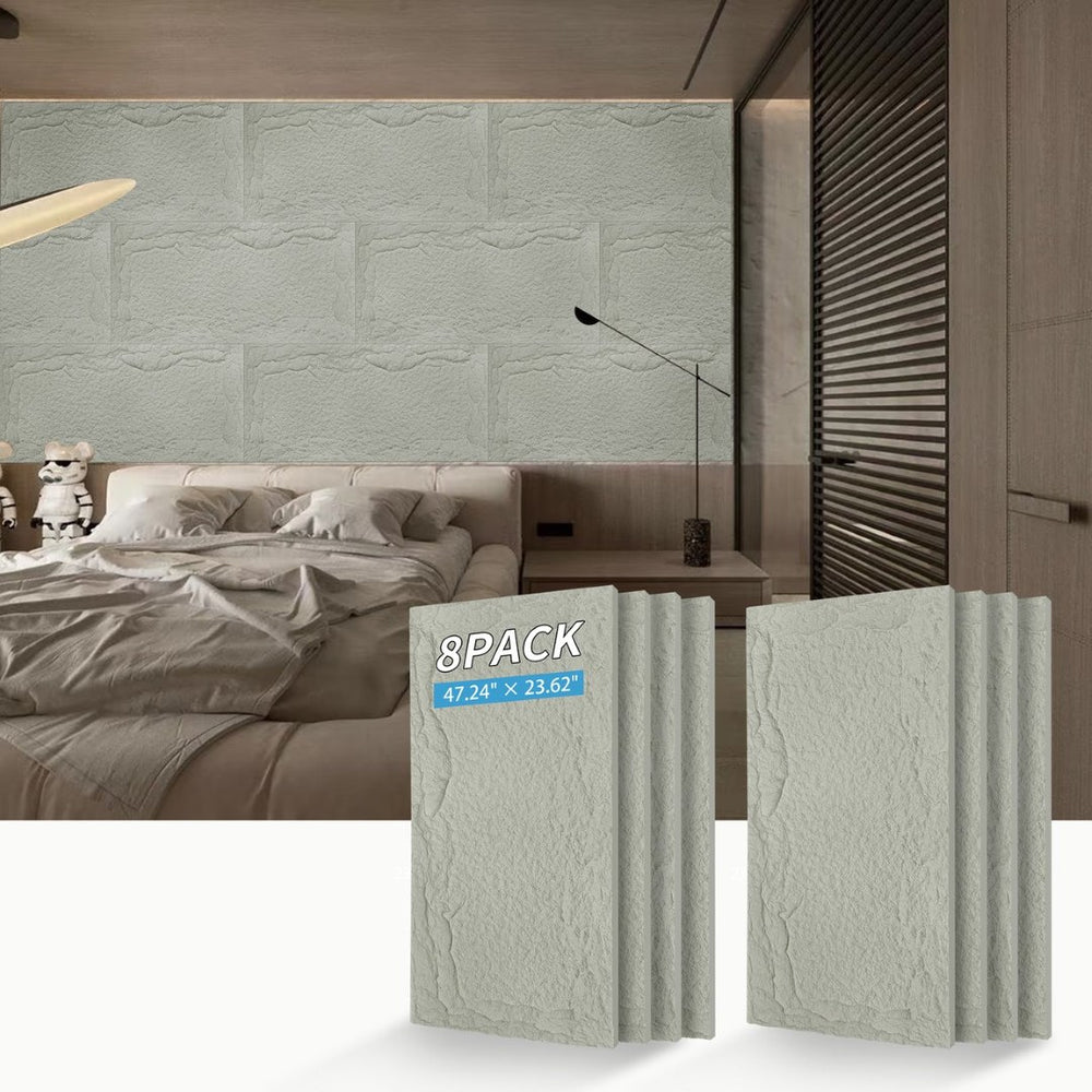 English Elm 3d Faux Stone Pu Wainscoting Panels Lightweight Waterproof Interior Accent Wall Set Light Gray W347P478067