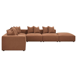 English Elm Colleen Terracotta Modular Sectional Sofa — 6-Piece Contemporary Tight Seat, Armless Chairs & Ottoman (154" W) B062S01210