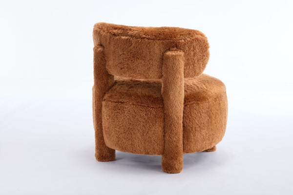 English Elm 063-Fur Plush Armless Accent Chair with 13" Thick Cushion, Curved Wingback & Solid Wood Legs for Cozy Reading Nooks khaki W527P308810