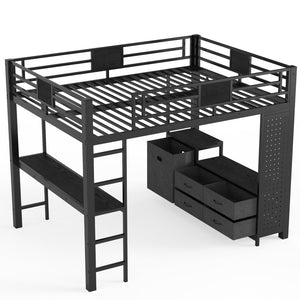 English Elm Queen Bunk Bed with Trundle Solid Pine Kids Car Themed Frame Built-in Bookshelf W1580S00440