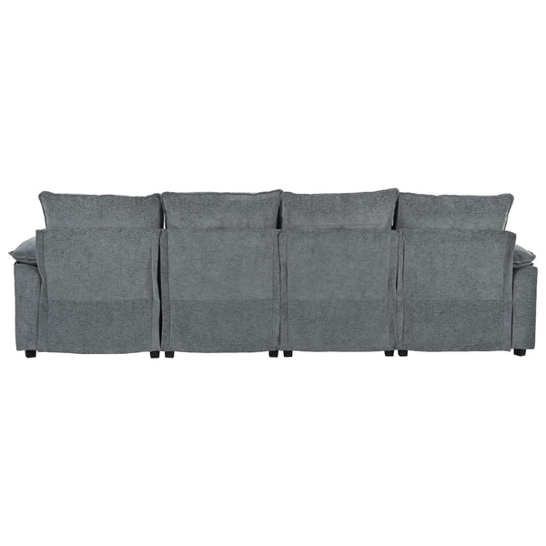 English Elm U_STYLE U-Shaped Chenille Sectional Sofa with Adjustable Armrests, 6-Seater, Removable Covers, Durable Construction Gray WY000430AAE