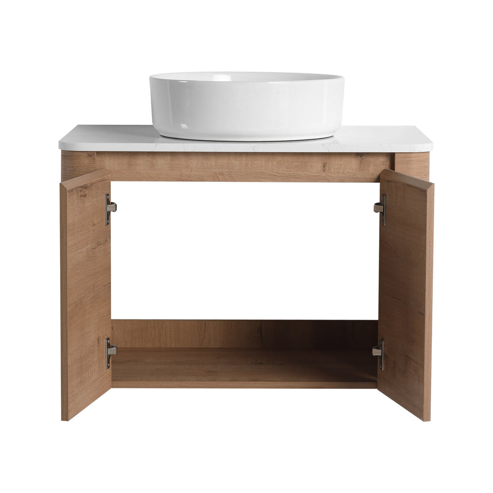 English Elm 30'' Wall-Mounted Bathroom Vanity With Ceramic Vessel Sink & Soft-Close Doors For Modern Spaces W999S00387