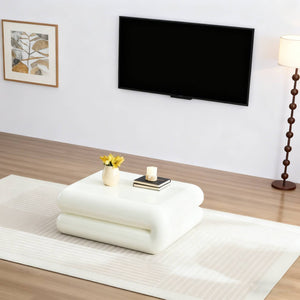 English Elm New Sculptural Fiberglass Coffee Table Low Profile Square Geometric Living Room Accent White W2085P374164