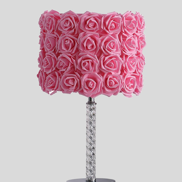 English Elm 18.25" Pink Roses in Bloom Table Lamp - Twisted Clear Acrylic Stem, Chrome Base, Drum Shade Elegance B072116324