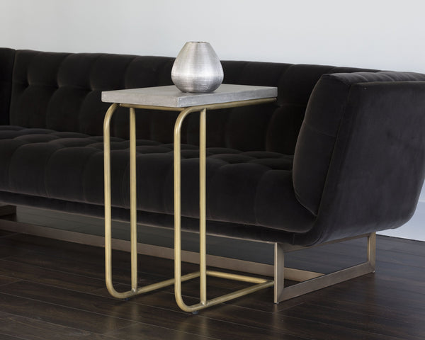 Sunpan Lucius End Table - Stylish C-Shaped Accent Table with Concrete Top & Antique Brass Base for Small Spaces