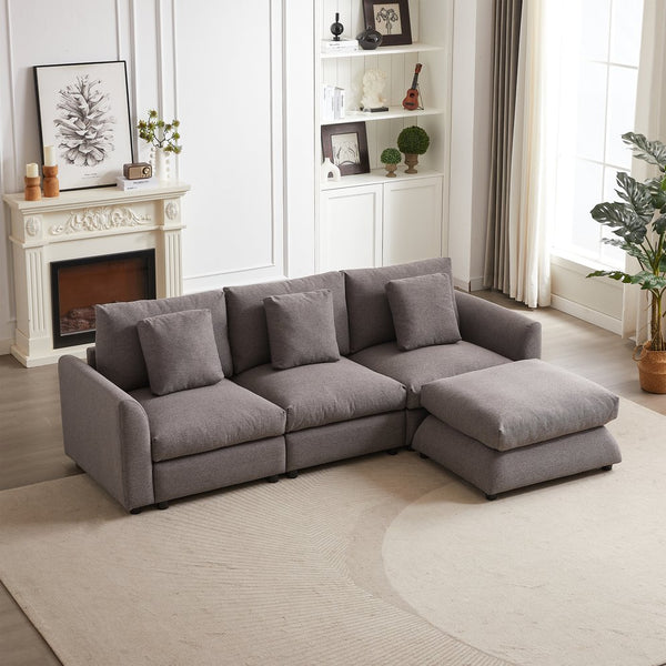 English Elm MH102.2 Modular 102.2" L-Shaped Sectional Sofa with Ottoman, 3 Cushions & Pillows, Upholstered Comfort Grey W1193S00138