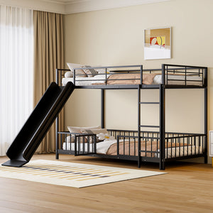 English Elm Twin Twin over Twin metal bunk bed with slide, guardrails and convertible loft design for safety and playfulness Black SF000169AAB