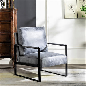 English Elm Direct Mid Century Modern Accent Chair with Brushed Metal Frame, Spotted Microfiber, Padded Arms, Cozy Cushioning Grey B2735P256733
