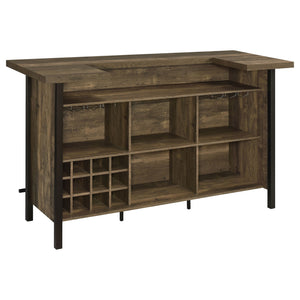 English Elm Lampton Rustic Oak Freestanding Home Bar with Steel Frame, Two-Tier Surface, Shelving & Footrest B062P374130