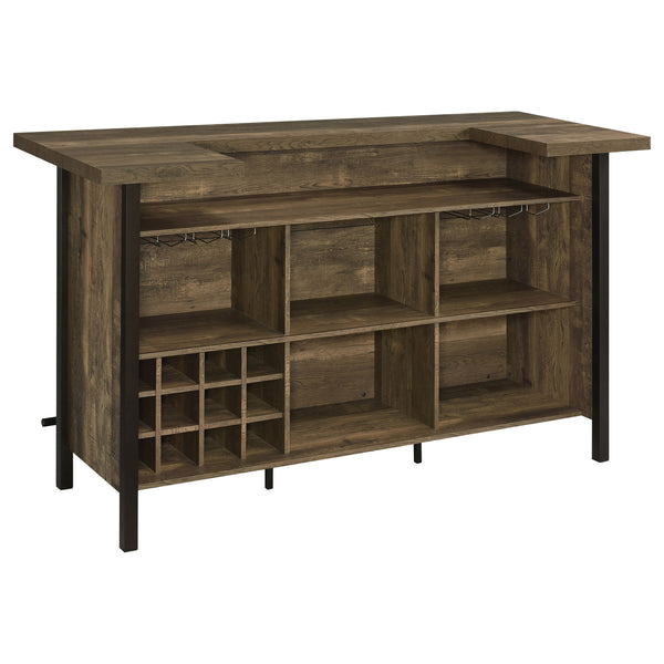 English Elm Lampton Rustic Oak Freestanding Home Bar with Steel Frame, Two-Tier Surface, Shelving & Footrest B062P374130