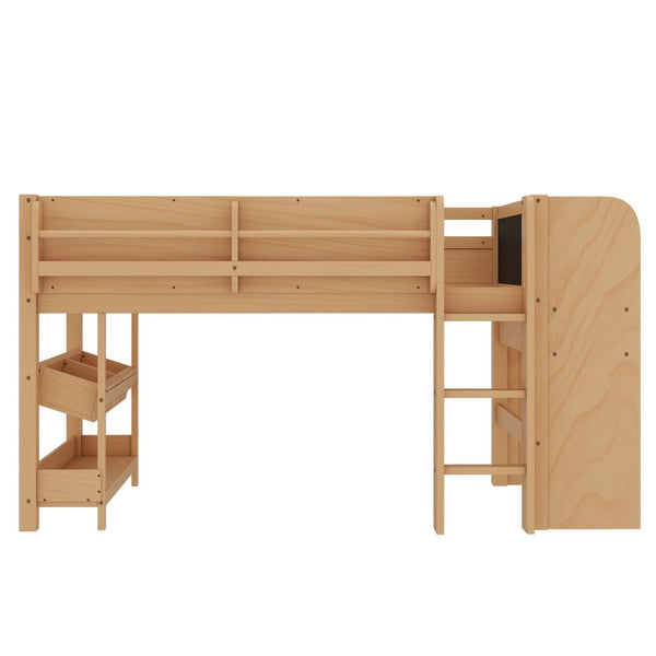 English Elm Twin Low Loft Bed Solid Pine Frame Kids Study Desk Blackboard Storage White W1580S00574