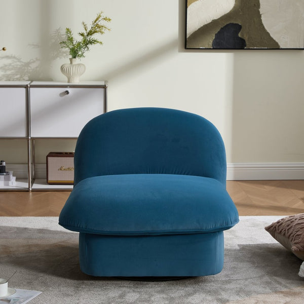 English Elm Swivel Accent Chair Plush Velvet Pumpkin Barrel Silhouette with 360 Degree Metal Base Smoke Blue W3244P392751