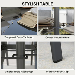 English Elm Modern Outdoor Dining Set 8 Piece Aluminum Mesh Chairs Glass Table with Umbrella T3971S00148