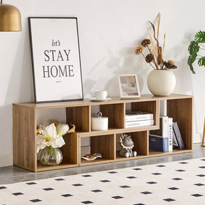 English Elm 2 Pieces Cube TV Stand with Adjustable 55–80" Length, Six Open Shelves, Modern Minimalist Storage and Durable MDF Design Natural Wood W3226P298393