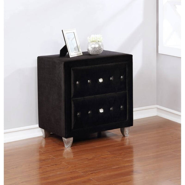 English Elm Glam Upholstered Nightstand with Acrylic Button Tufting Velvet Cabriole Feet Bedroom Black B2741P435907