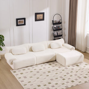 English Elm Modular Chenille Deep Seat Sectional Sofa with Bamboo Frame for Living Room Lounge White W1829S00068