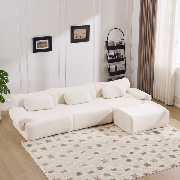 English Elm Modular Chenille Deep Seat Sectional Sofa with Bamboo Frame for Living Room Lounge White W1829S00068