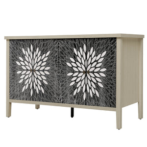 English Elm Sideboard Elegant Floral Handle Buffet Cabinet with 4 Doors, Adjustable Shelves & Reinforced Feet for Dining Room Storage Black,Natural W688P232758