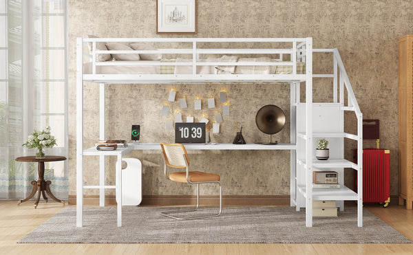 English Elm Full Size Loft Bed With L-Shaped Desk, Wardrobe, Usb, Led Light - Space-Saving Design For All Ages W1580S00133